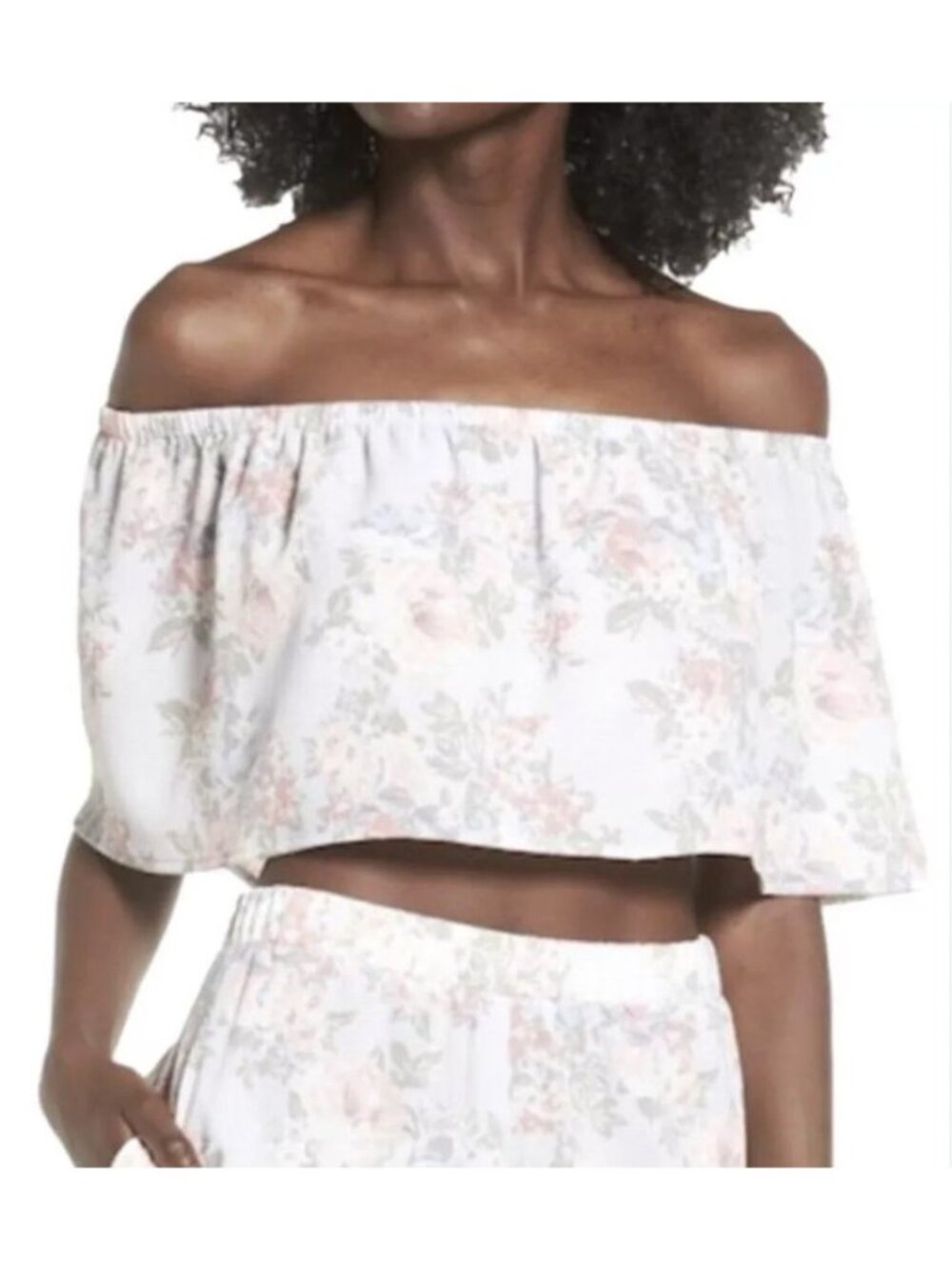 Wayf Floral Off Shoulder Crop Top Womens L Banded Neckline NWT